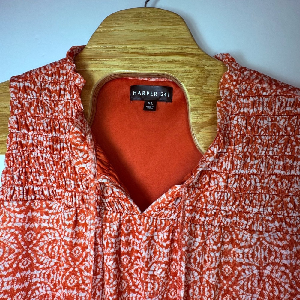 Harper 241 Women's Spandex Blend Salmon Sleeveless Top Sz‎ XL Tassle Tie Blouse